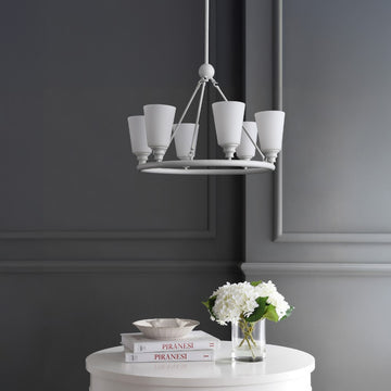 Denis 27.5" 6-Light Modern Minimalist Iron/Glass LED Chandelier